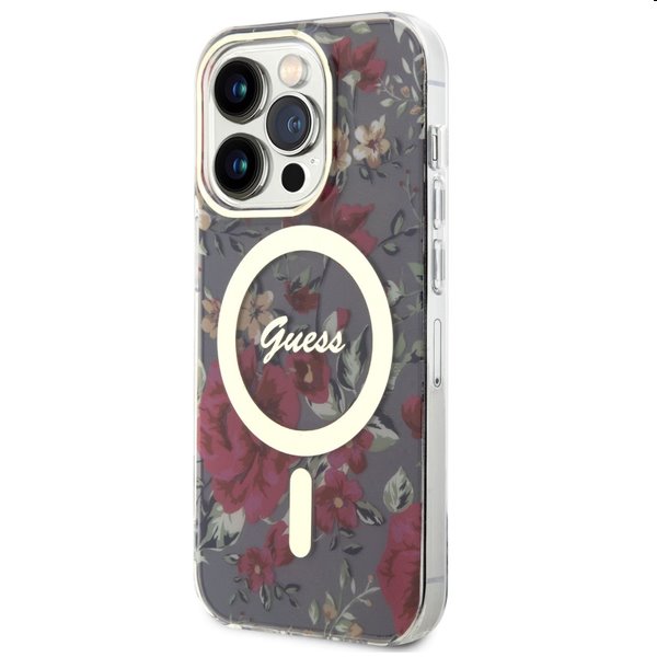 Zadný kryt Guess PC/TPU Flowers IML MagSafe pre Apple iPhone 14 Pro, kaki