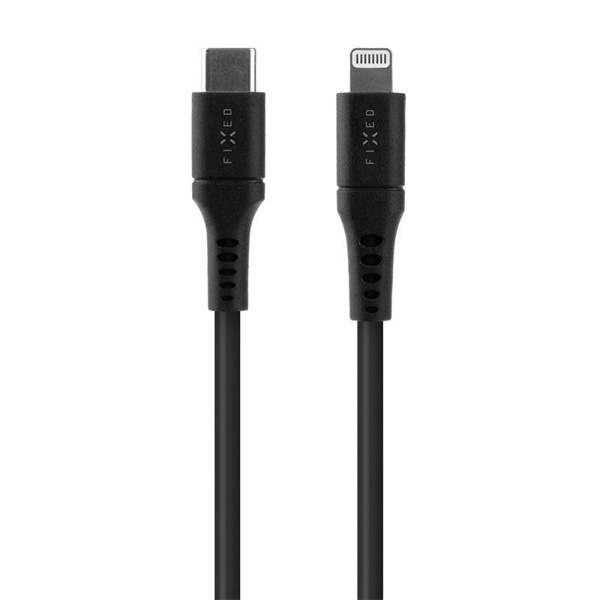 FIXED Dátový a nabíjací Liquid silicone kábel USB-C/Lightning MFi, PD, 1,2 m, čierny FIXDLS-CL12-BK