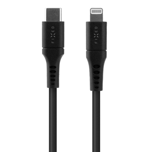 FIXED Dátový a nabíjací Liquid silicone kábel USB-CLightning MFi, PD, 2 m, čierny FIXDLS-CL2-BK