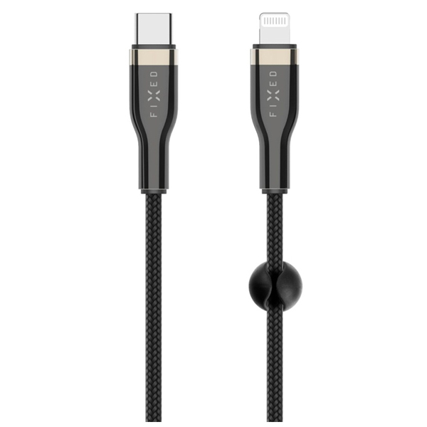 FIXED Dátový a nabíjací opletený kábel USB-CLightning MFI, PD, 1,2 m, čierny FIXDB-CL12-BK