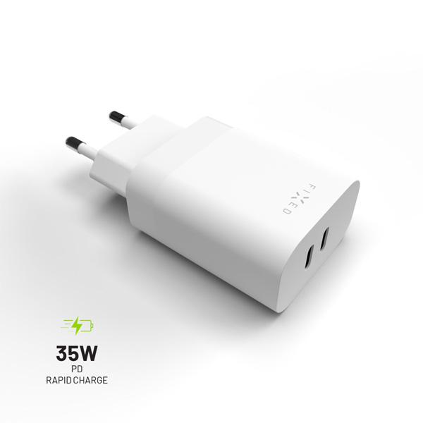 FIXED Sieťová nabíjačka s 2 x USB-C, PD, 35 W, biela FIXC35-2C-WH