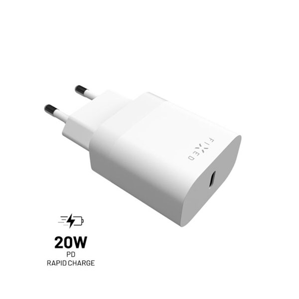 FIXED Sieťová nabíjačka s USB-C, PD, 20W, biela