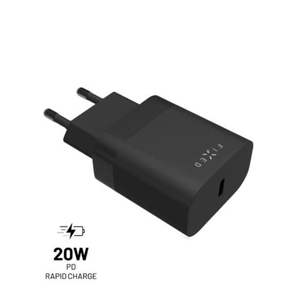 FIXED Sieťová nabíjačka s USB-C, PD, 20 W, čierna FIXC20N-C-BK