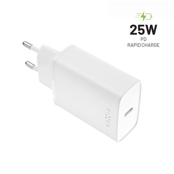 E-shop FIXED Sieťová nabíjačka s USB-C, PD, 25 W, biela FIXC25-C-WH