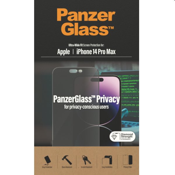 PanzerGlass UWF Privacy AB pre Apple iPhone 14 Pro Max, čierna - OPENBOX (Rozbalený tovar s plnou zárukou)