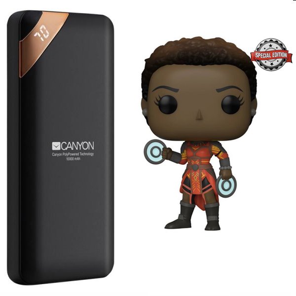 Powerbank Canyon s digitálnym displejom USB-C 10000 mAh, čierna + POP! Nakia Black Panther Legacy S1 (Marvel) Special Edition