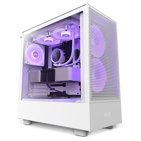 NZXT case H5 Flow RGB edition / 2x120 mm fan / USB 3.0 / USB-C 3.1 / RGB / tempered glass / mesh panel / white NZXT case H5 Flow RGB edition / 2x120 mm fan / USB 3.0 / USB-C 3.1 / RGB / tempered glass / mesh panel / white