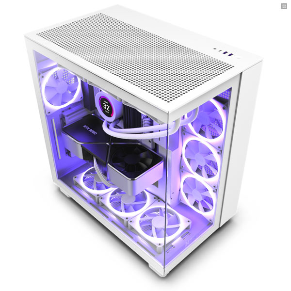 NZXT case H9 Flow Dual-chambers ATX  4x120mm fan  10xfan  mesh top  glass side panel, front  white CM-H91FW-01