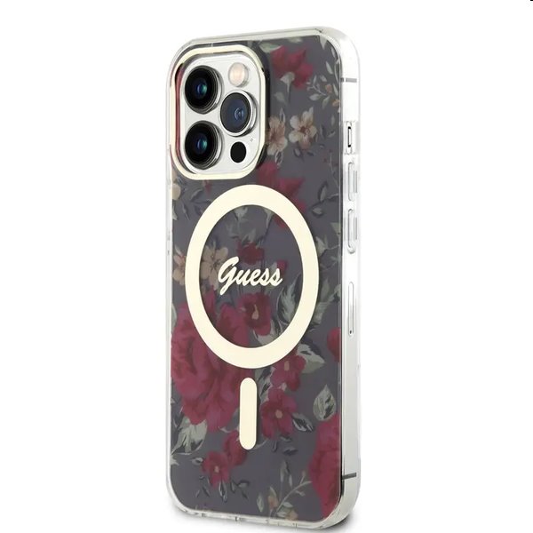 Zadný kryt Guess PC/TPU Flowers IML MagSafe for Apple iPhone 13 Pro Max, kaki