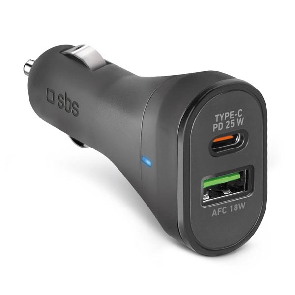 SBS Autoadaptér USB/USB-C, PD, 25 W, čierna