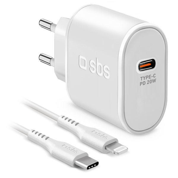 E-shop SBS Cestovná nabíjacia sada Ultra Fast Charge, USB-C PD 20 WLightning, biela TETRKITPD20LIGW