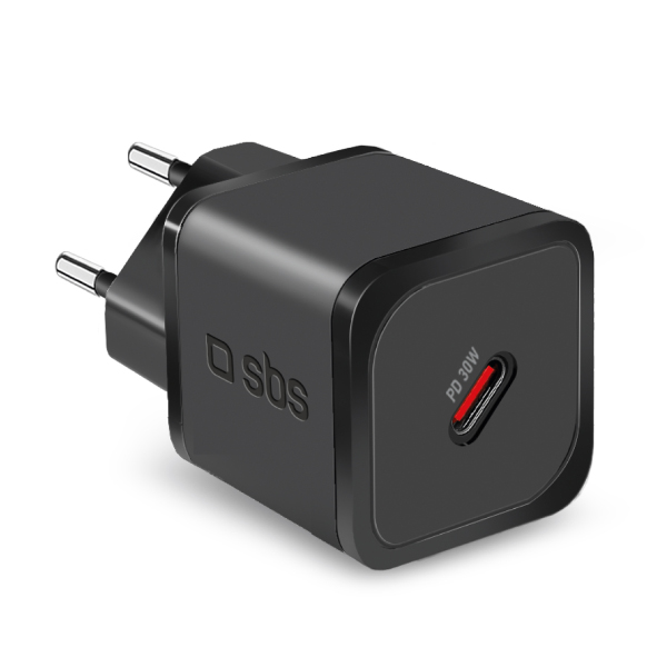 E-shop SBS Cestovný adaptér Mini USB-C, GaN, 30 W, PD, čierna TETRGAN1C30W