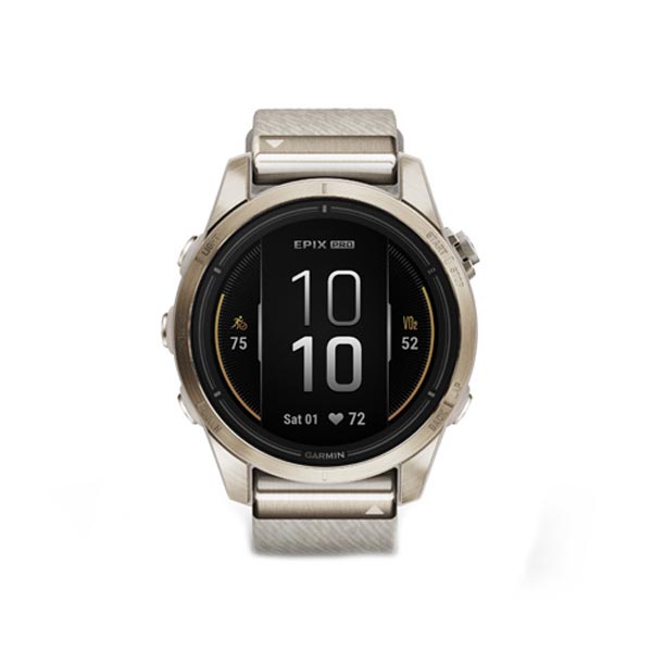 Garmin epix Pro (Gen 2) Sapphire, 42mm, Soft Gold, Cream Heathered Nylon band