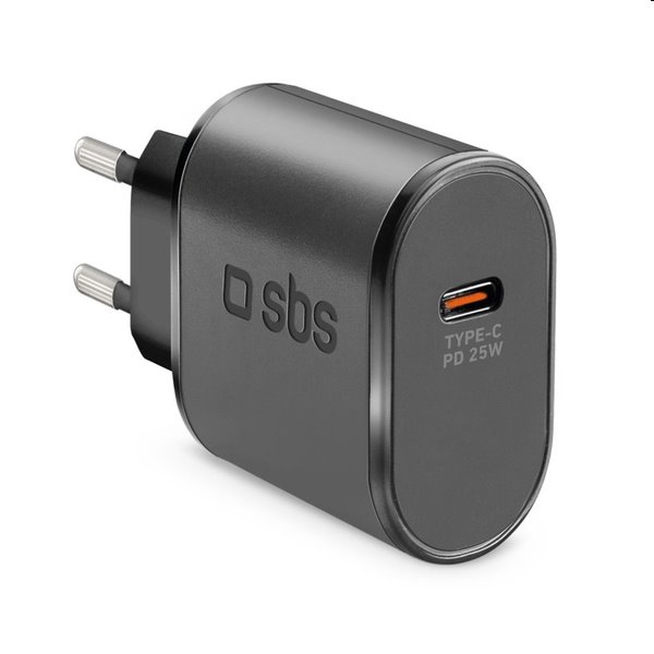 E-shop SBS Cestovný adaptér USB-C, 25 W, PD, čierna TETR1CPD25