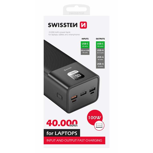 Swissten Power Line powerbanka 40000 mAh 100 W, PD, čierna 22013941