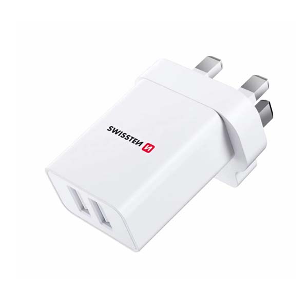 Sieťový Adaptér Swissten 2 x USB 10,5 W pre UK, biela