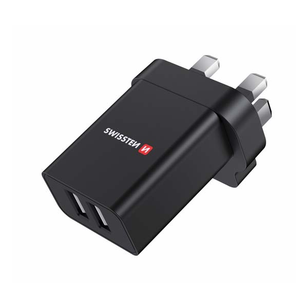Sieťový Adaptér Swissten 2 x USB 10,5 W pre UK, čierna