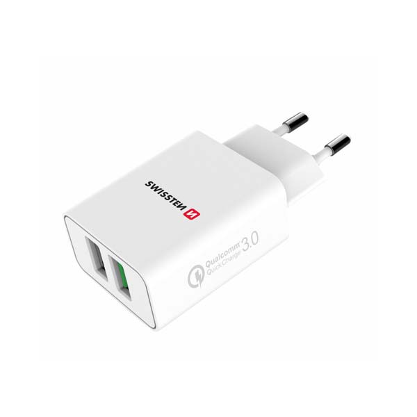 Sieťový Adaptér Swissten 2 x USB QC 3.0 a USB, 23 W, biela 22060100