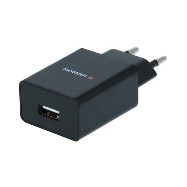 Sieťový Adaptér Swissten Smart IC 1 x USB 1A a Dátový kábel USB / Typ C 1,2 m, čierna