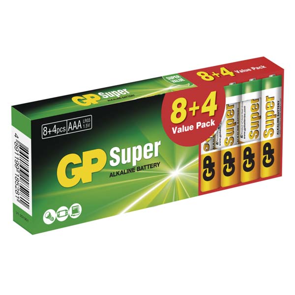 GP alkalická batéria SUPER AAA (LR03) 8+4DB B1310T2