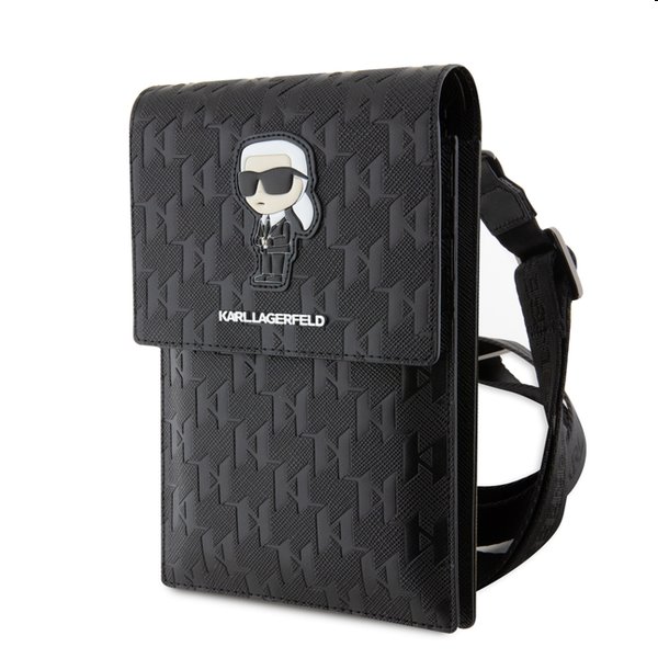 Taška na telefón Karl Lagerfeld Saffiano Monogram Ikonik NFT, čierna