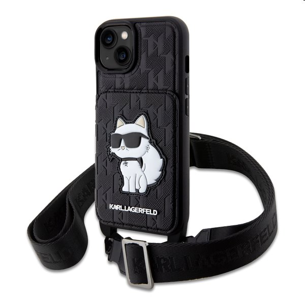 Zadný kryt Karl Lagerfeld Saffiano Monogram Crossbody Choupette NFT Kryt pre Apple iPhone 14, čierna