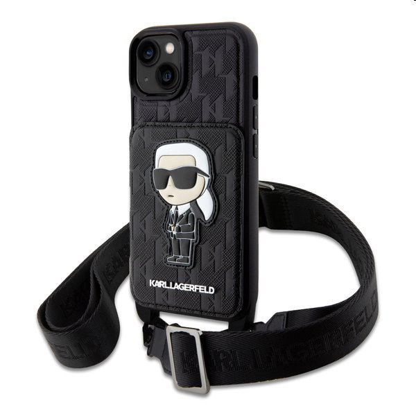 E-shop Puzdro Zadný kryt Karl Lagerfeld Saffiano Monogram Crossbody Ikonik NFT s popruhom pre Apple iPhone 14, čierna 57983116318