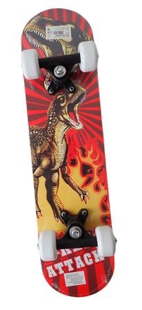 Skateboard detský - červený - dinosaurus