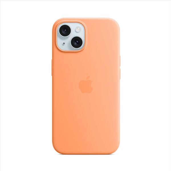 Silikónový zadný kryt pre Apple iPhone 15 Plus s MagSafe, sorbetová oranžová
