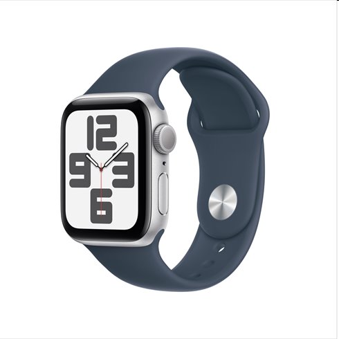 Apple Watch SE GPS 40mm strieborná , hliníkové puzdro so športovým remienkom burková modrá - M/L