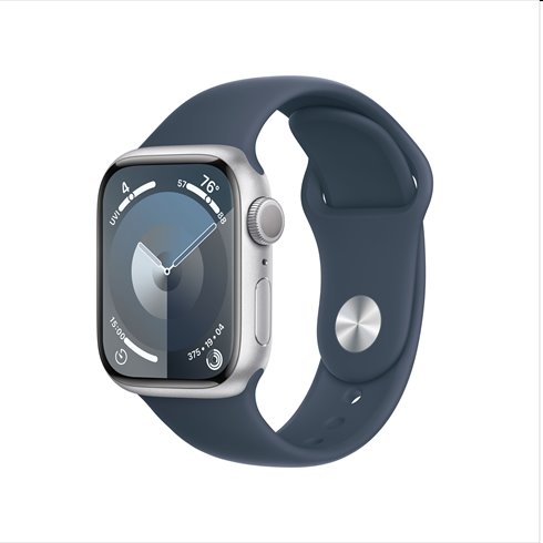 E-shop Apple Watch Series 9 GPS 41mm strieborná , hliníkové puzdro so športovým remienkom burková modrá - ML MR913QCA