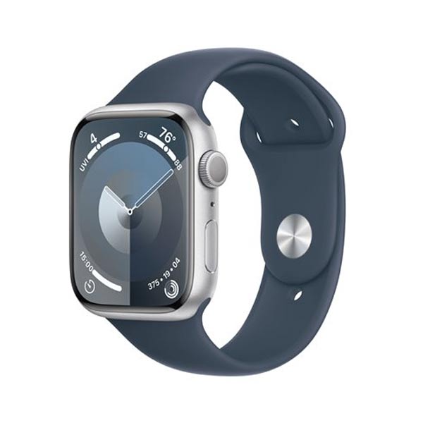 Apple Watch Series 9 GPS 45mm strieborná , hliníkové puzdro so športovým remienkom burková modrá - S/M