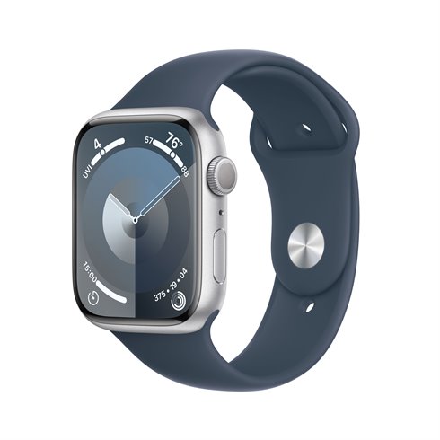 Apple Watch Series 9 GPS 45mm strieborná , hliníkové puzdro so športovým remienkom burková modrá - SM MR9D3QCA