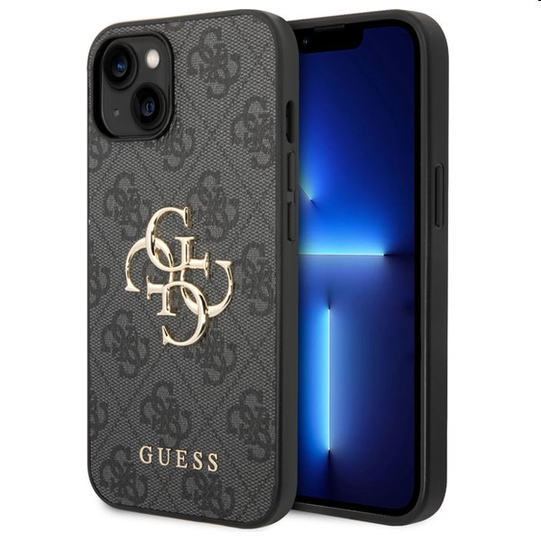 Zadný kryt Guess PU 4G Metal Logo pre iPhone 15, šedá 57983116448