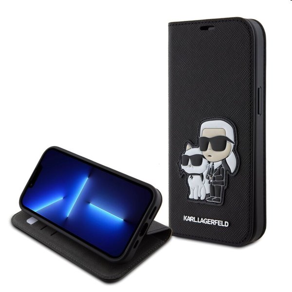 Puzdro Karl Lagerfeld PU Saffiano Karl and Choupette NFT Book pre Apple iPhone 15 Pro Max, čierne