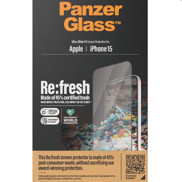 E-shop Ochranné sklo PanzerGlass Re:fresh UWF s aplikátorom pre Apple iPhone 15, čierna 2821