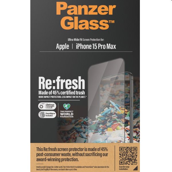 E-shop Ochranné sklo PanzerGlass Re:fresh UWF s aplikátorom pre Apple iPhone 15 Pro Max, čierna 2824