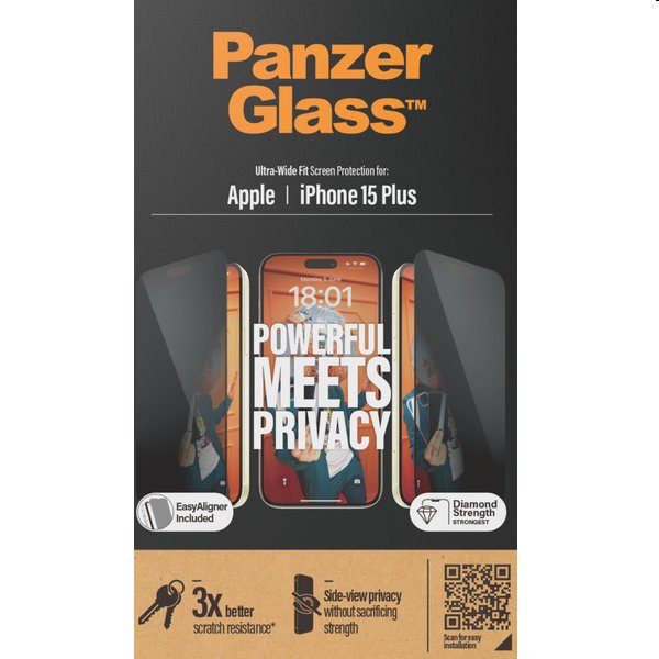 Ochranné sklo PanzerGlass UWF Privacy s aplikátorom pre Apple iPhone 15 Plus, čierne