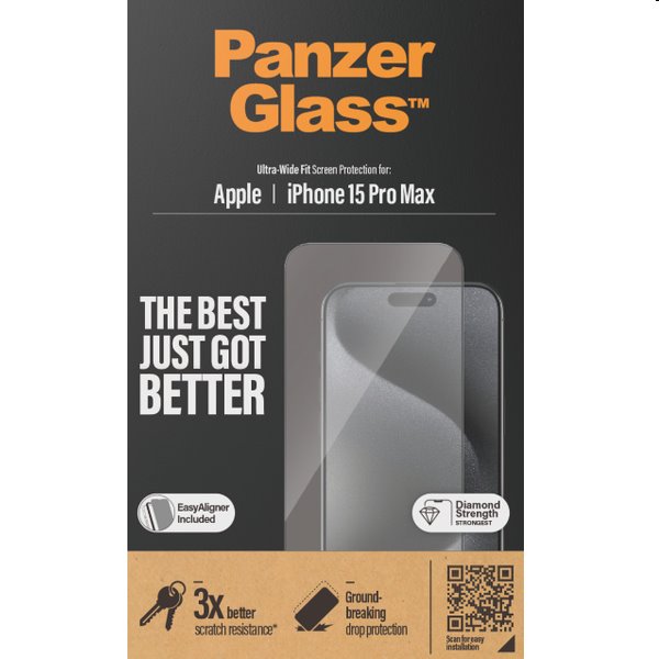 Ochranné sklo PanzerGlass UWF s aplikátorom pre Apple iPhone 15 Pro Max, čierne
