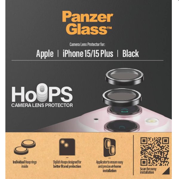 PanzerGlass Ochranný kryt objektívu fotoaparátu Hoops pre Apple iPhone 15/15 Plus, čierna