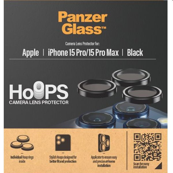 PanzerGlass Ochranný kryt objektívu fotoaparátu Hoops pre Apple iPhone 15 Pro/15 Pro Max, čierna