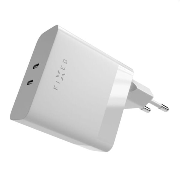 FIXED Sieťová nabíjačka s 2 x USB-C, PD, 65 W, biela FIXC65-2C-WH