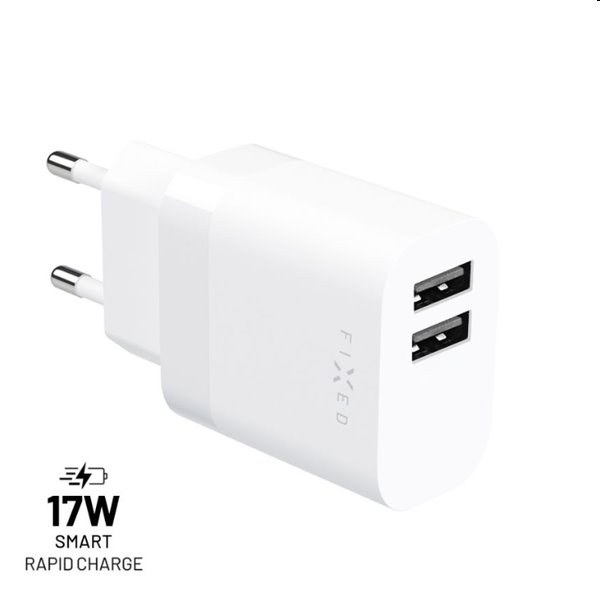 FIXED Sieťová nabíjačka s 2 x USB Smart Rapid Charge, 17 W, biela FIXC17N-2U-WH