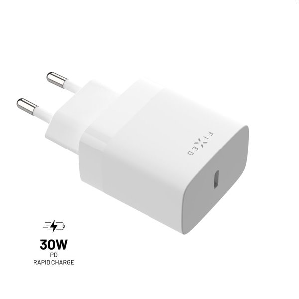 FIXED Sieťová nabíjačka s USB-C, PD, 30 W, biela FIXC30N-C-WH