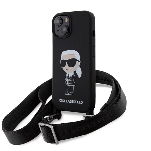E-shop Zadný kryt Karl Lagerfeld Liquid Silicone Crossbody Ikonik s popruhom pre Apple iPhone 15, čierna 57983116865