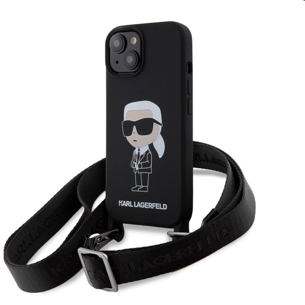 Karl Lagerfeld Liquid Silicone Crossbody Ikonik pre Apple iPhone 15, čierne