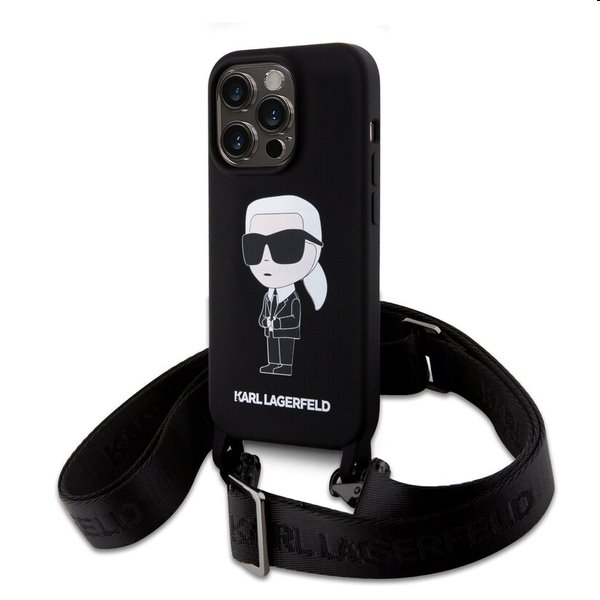 E-shop Zadný kryt Karl Lagerfeld Liquid Silicone Crossbody Ikonik s popruhom pre Apple iPhone 15 Pro, čierna 57983116866