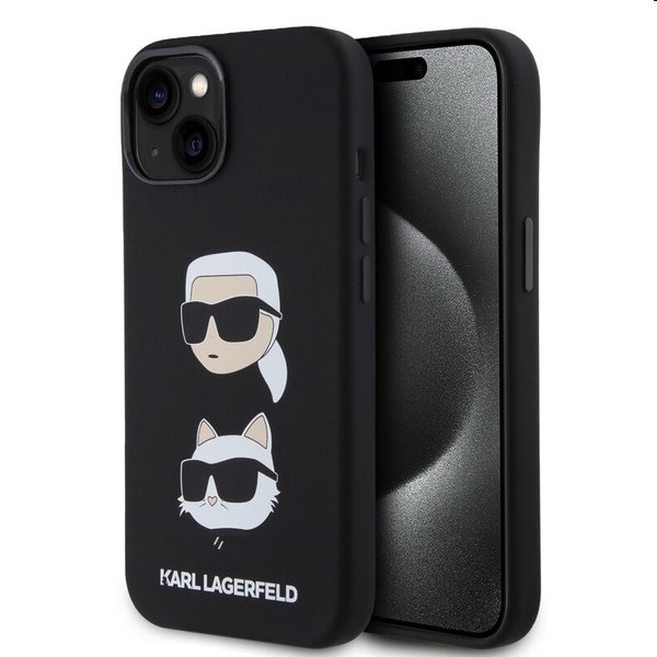 Puzdro Karl Lagerfeld Liquid Silicone Karl and Choupette Heads pre Apple iPhone 15, čierne