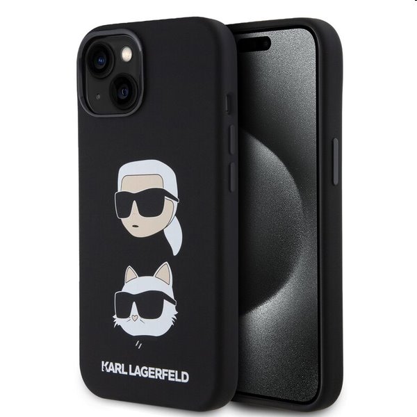 Zadný kryt Karl Lagerfeld Liquid Silicone Karl and Choupette Heads pre Apple iPhone 15, čierna