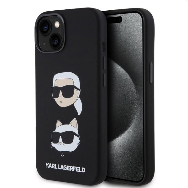 Puzdro Karl Lagerfeld Liquid Silicone Karl and Choupette Heads pre Apple iPhone 15 Plus, čierne